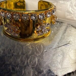 Gold Crystal Cuff Bracelet - Women's Statement Jewelry
